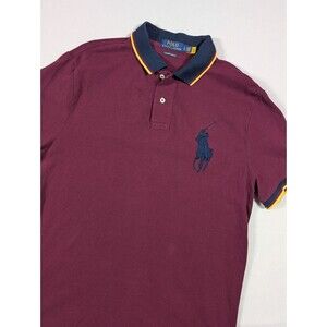 Polo Ralph Lauren Custom Slim Fit Polo Shirt Men’s L Burgundy Yellow Big Pony